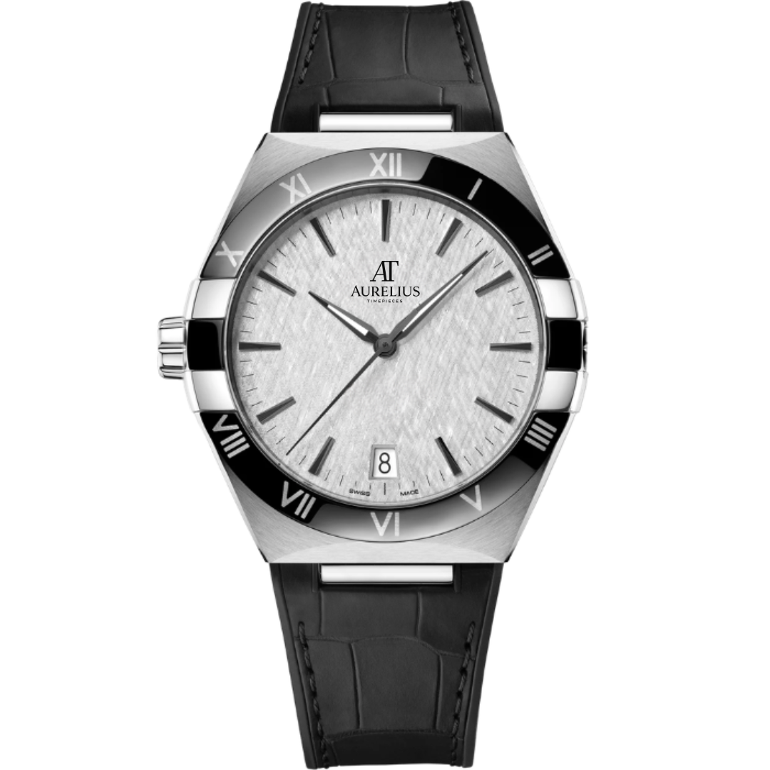 Integrated Classic 41 – Silber Texturiertes Zifferblatt | Stahlgehäuse & Schwarz Lederarmband & Gravierte Lünette