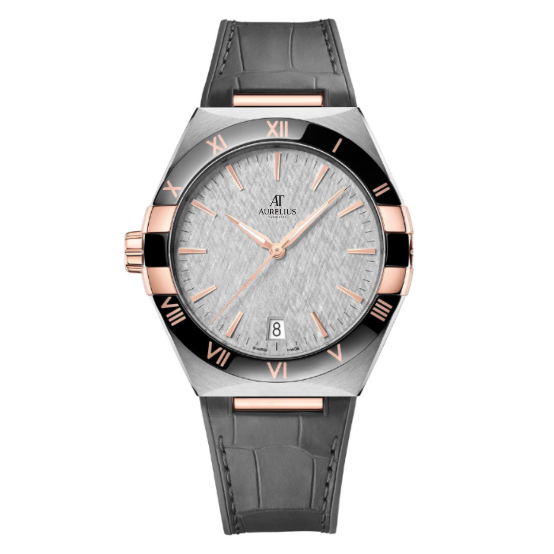Integrated Classic 41 – Silber Texturiertes Zifferblatt | Stahl & Goldfarben Gehäuse & Lederarmband & Gravierte Lünette