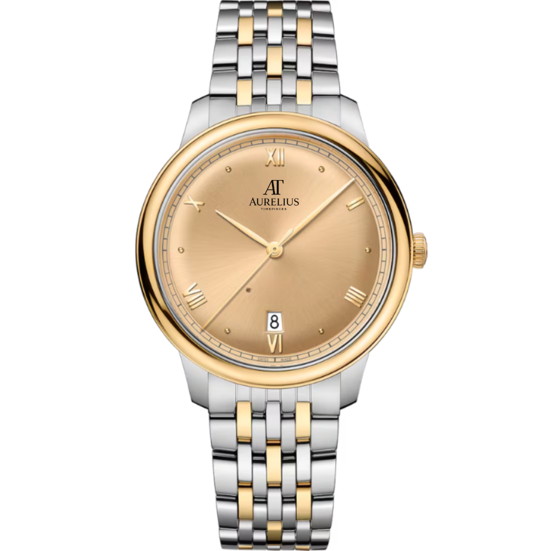 Classic Prestige 40 – Champagner Texturiertes Zifferblatt | Stahl & Goldfarben Armband