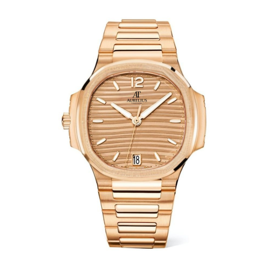 Integrated Elegance 35 – Rosé Zifferblatt | Roségoldfarben Armband & Horizontale Textur