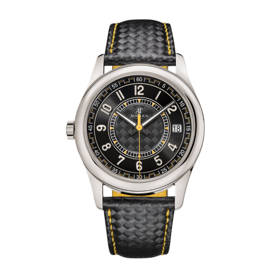 Modern Classic 40 – Schwarz Zifferblatt mit orangen Akzenten | Silberfarben Gehäuse & Schwarz Stoffarmband
