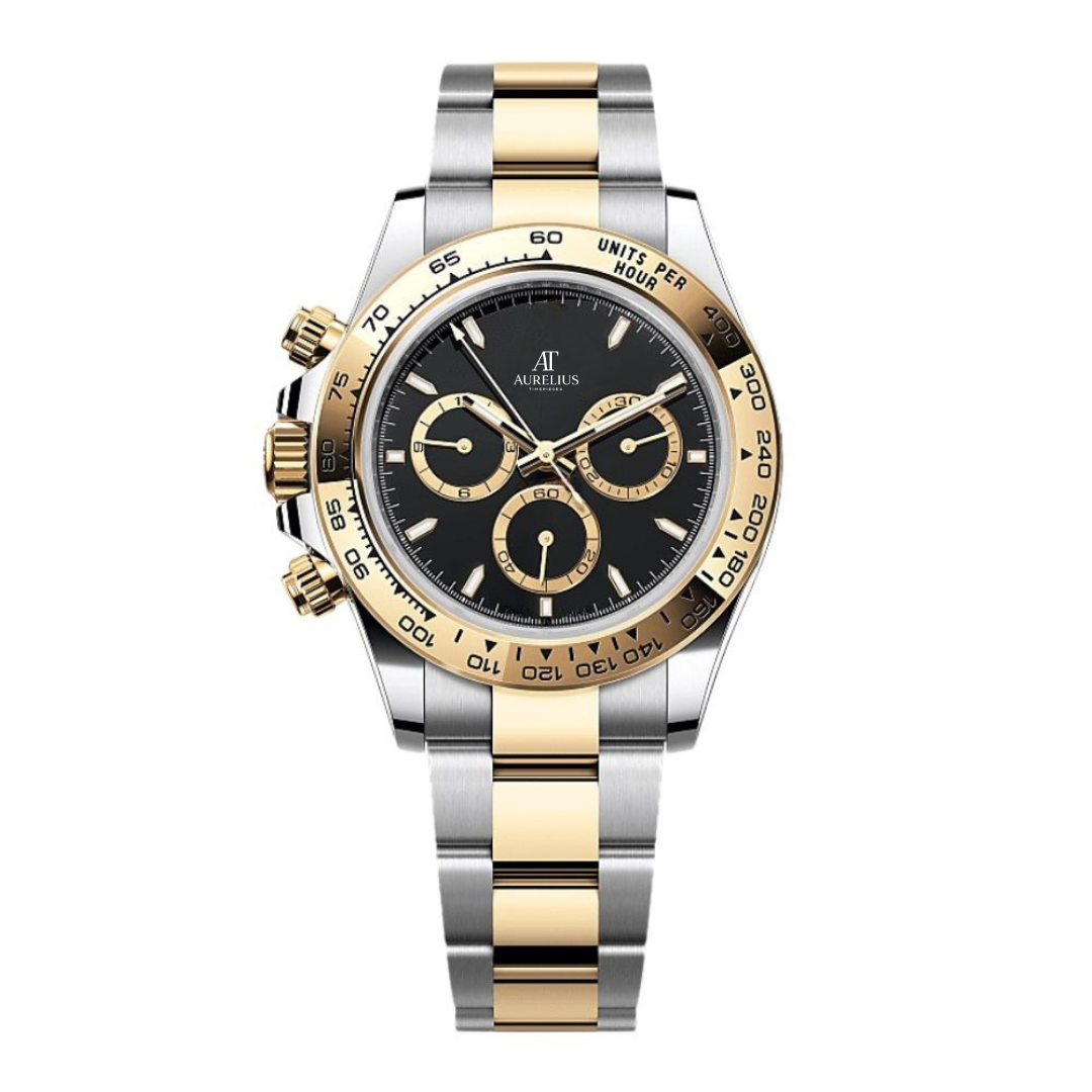 Racing Chronograph 40 – Schwarz Zifferblatt | Bicolor Edelstahl & Goldfarben Armband