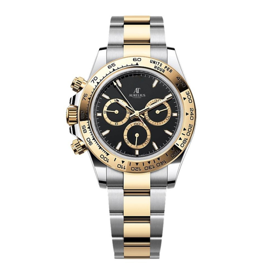 Racing Chronograph 40 – Schwarz Zifferblatt | Bicolor Edelstahl & Goldfarben Armband