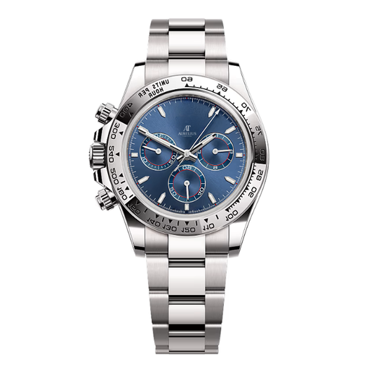Chronograph 40 – Blau Zifferblatt | Silberfarben Armband & Tachymeter-Lünette