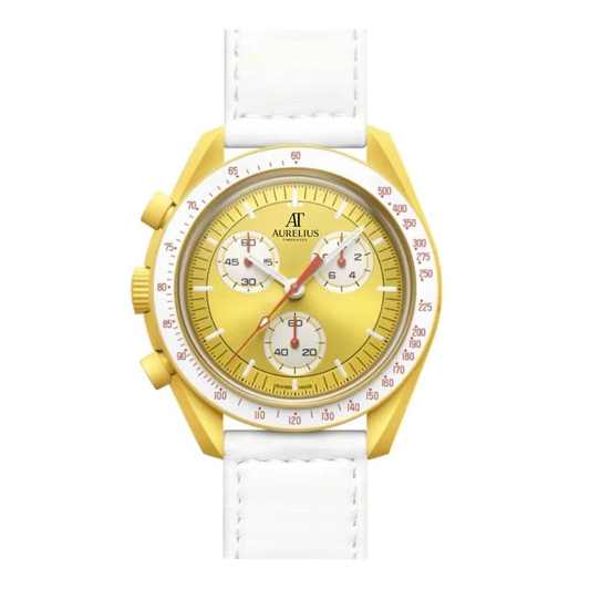 Chronograph 42 – Gelb Zifferblatt | Gelb Gehäuse & Weiß Armband & Tachymeter-Lünette