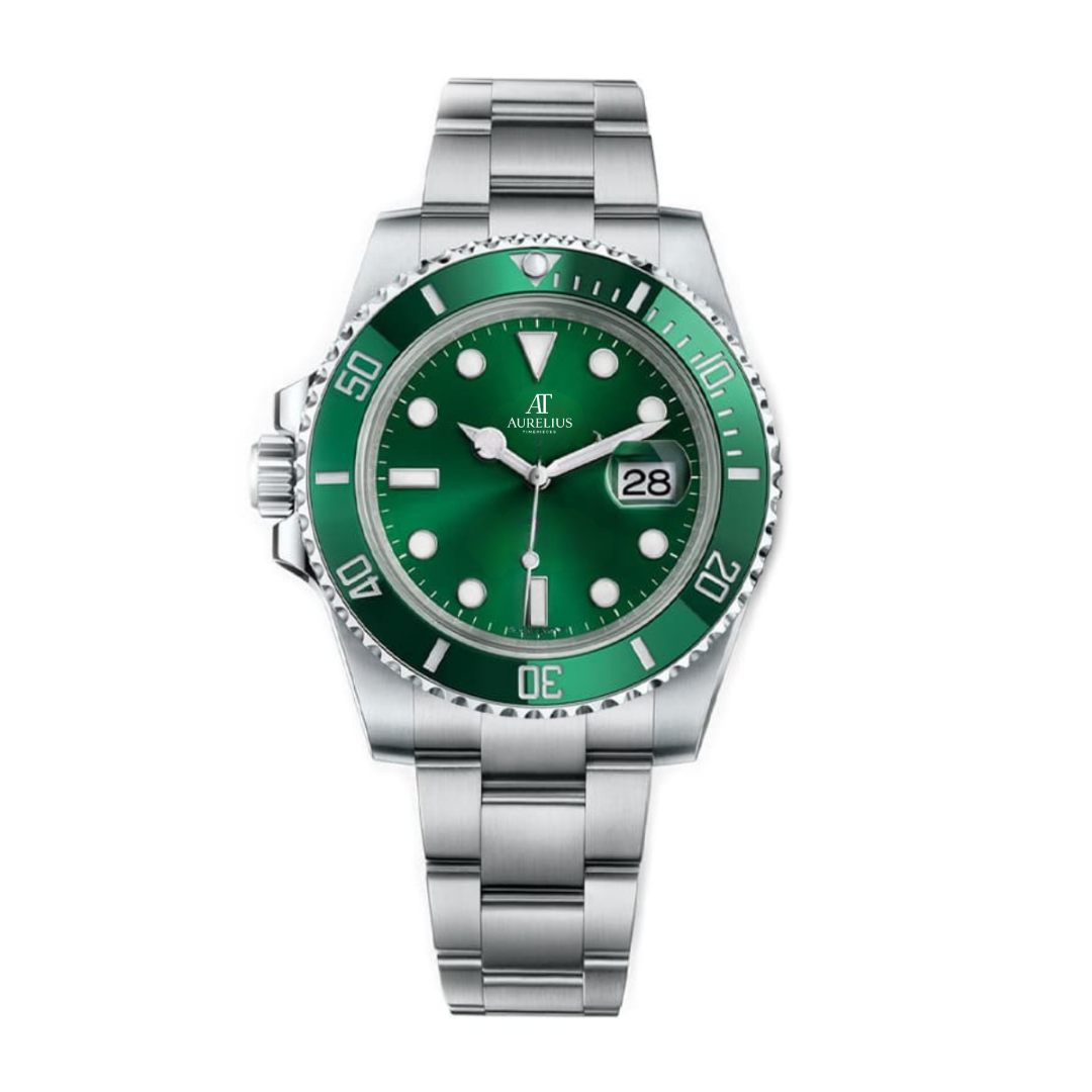 Ocean-Taucher 40 – Grün Sunburst-Zifferblatt | Edelstahl Armband & Grün Keramik-Lünette