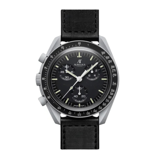 Chronograph 42 – Schwarz Zifferblatt | Mattgrau Gehäuse & Schwarz Stoffarmband & Tachymeter-Lünette