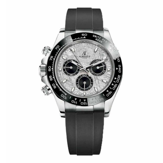 Chronograph 40 – Meteorit-Zifferblatt | Stahlgehäuse & Schwarz Armband