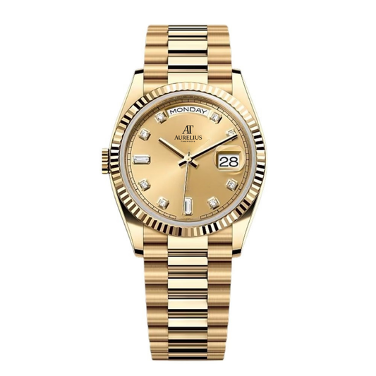 President 40 – Champagnerfarbenes Zifferblatt | Goldfarbenes Armband & Diamantindexe