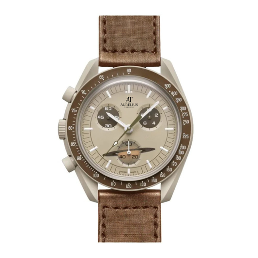Chronograph 42 – Beige Zifferblatt | Sand Gehäuse & Braun Armband & Tachymeter-Lünette