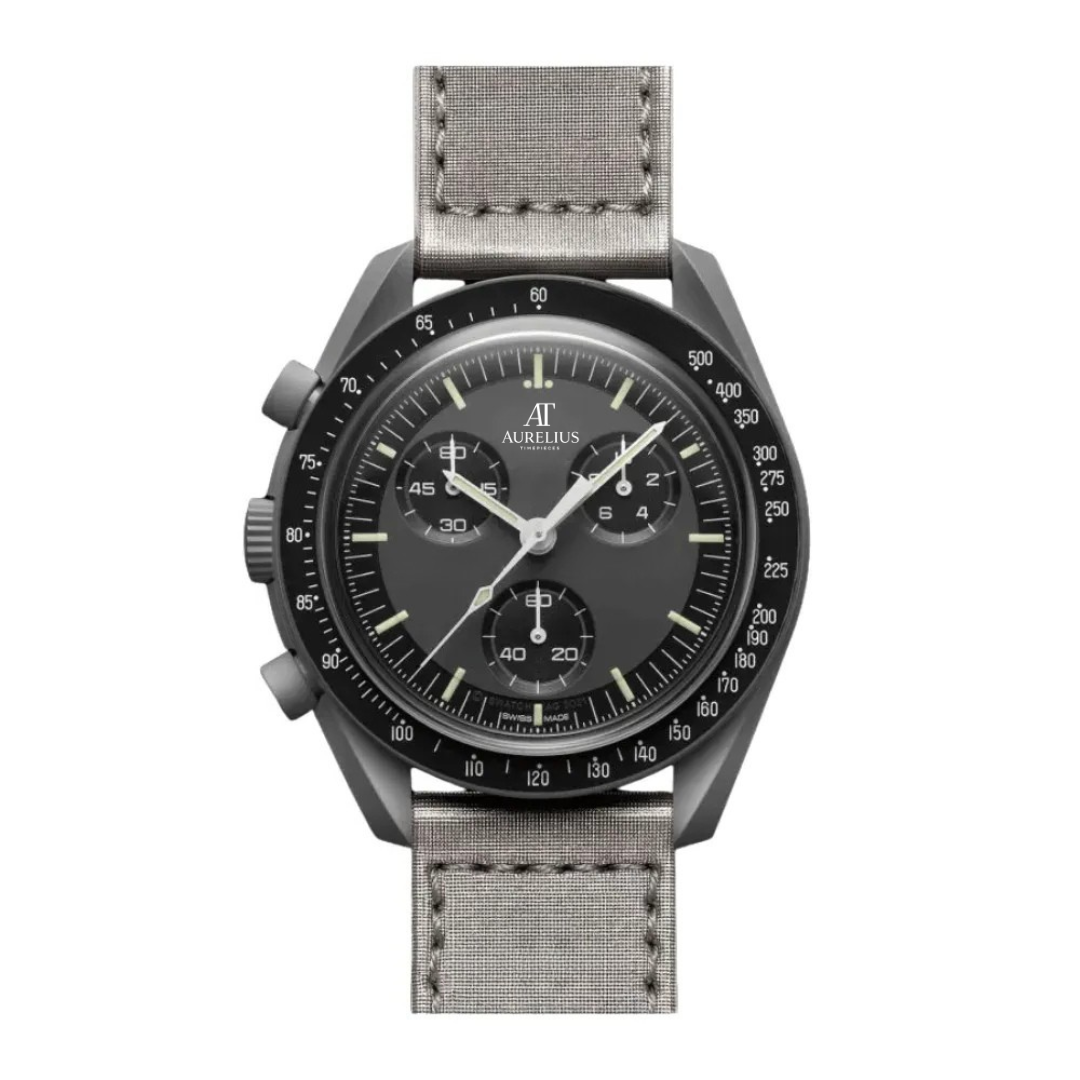 Chronograph 42 – Schwarz Zifferblatt | Dunkelgrau Gehäuse & Schwarz Armband & Tachymeter-Lünette