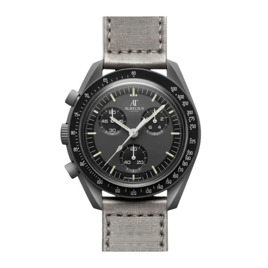 Chronograph 42 – Schwarz Zifferblatt | Dunkelgrau Gehäuse & Schwarz Armband & Tachymeter-Lünette