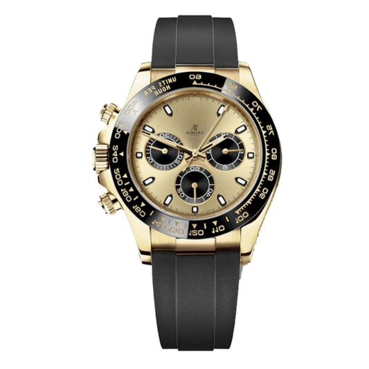 Chronograph 40 – Goldenes Zifferblatt | Goldfarben Armband & Tachymeter-Lünette