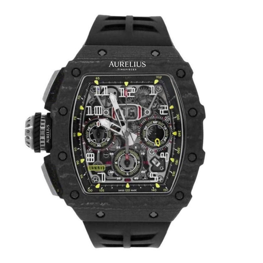 Skelett-Chronograph 44 – Carbon-Muster-Zifferblatt | Carbon-Gehäuse & Kautschukarmband