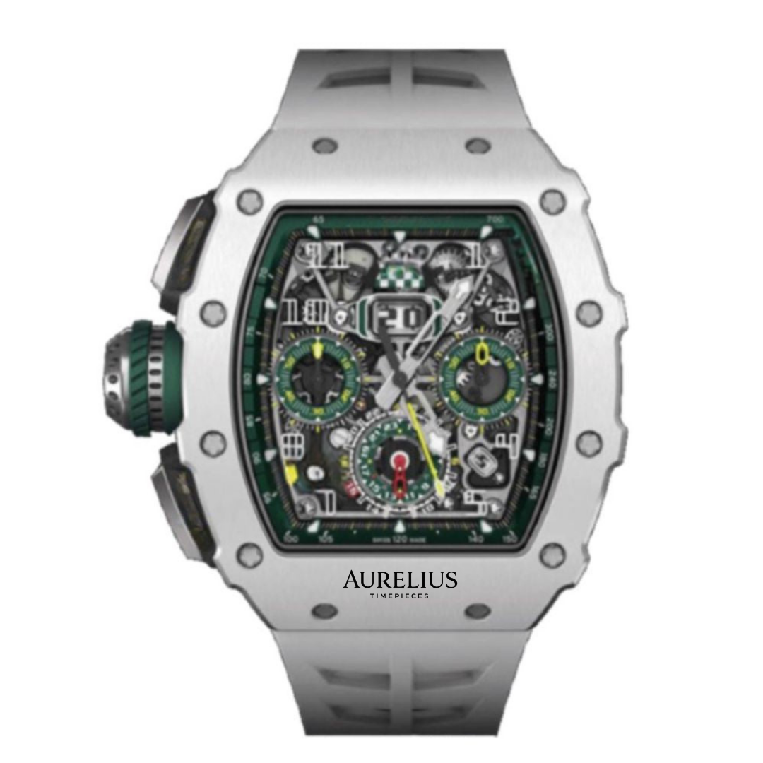 Skelett-Chronograph 44 – Skelettiertes Zifferblatt mit grünen Akzenten | Weiß Gehäuse & Weiß Kautschukarmband