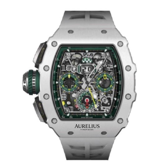 Skelett-Chronograph 44 – Skelettiertes Zifferblatt mit grünen Akzenten | Weiß Gehäuse & Weiß Kautschukarmband