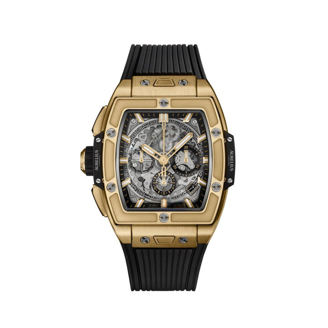 Fusion Chronograph 42 – Schwarz Zifferblatt | Gelbgoldfarben Gehäuse & Kautschukarmband