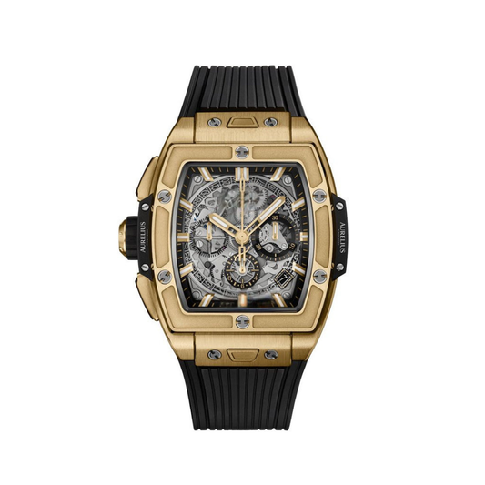 Fusion Chronograph 42 – Schwarz Zifferblatt | Gelbgoldfarben Gehäuse & Kautschukarmband