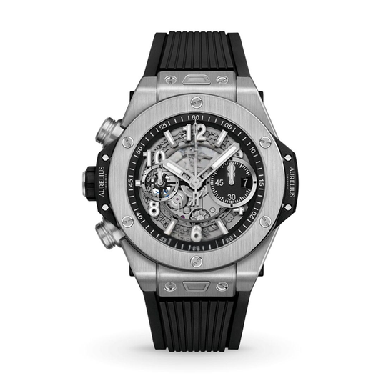 Fusion Chronograph 44 – Schwarz Skelett-Zifferblatt | Silber Gehäuse & Schwarz Kautschukarmband
