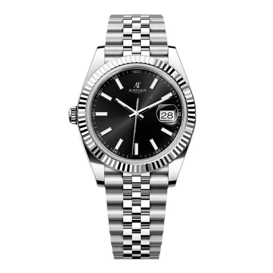 Classic Datum 41 – Schwarz Zifferblatt | Edelstahl Jubilee-Armband & Geriffelte Lünette