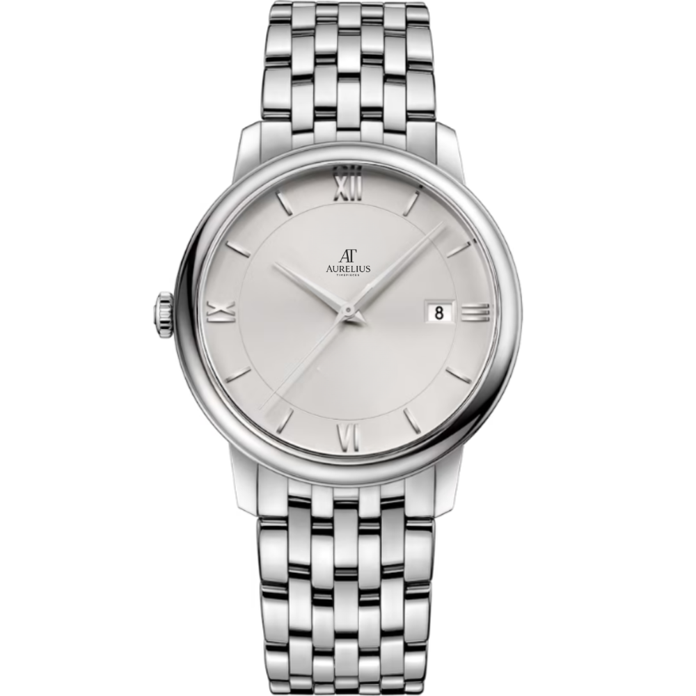 Classic Prestige 40 – Silber Sunburst-Zifferblatt | Stahl Multi-Link-Armband & Glatte Lünette