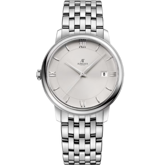 Classic Prestige 40 – Silber Sunburst-Zifferblatt | Stahl Multi-Link-Armband & Glatte Lünette
