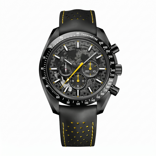 Dark Chronograph 42 - Black Skeleton Dial| Black Case & Textile Strap