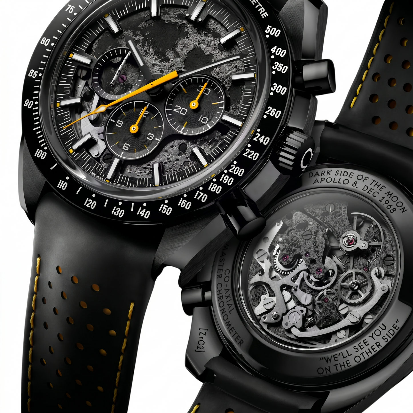 Dark Chronograph 42 - Black Skeleton Dial| Black Case & Textile Strap